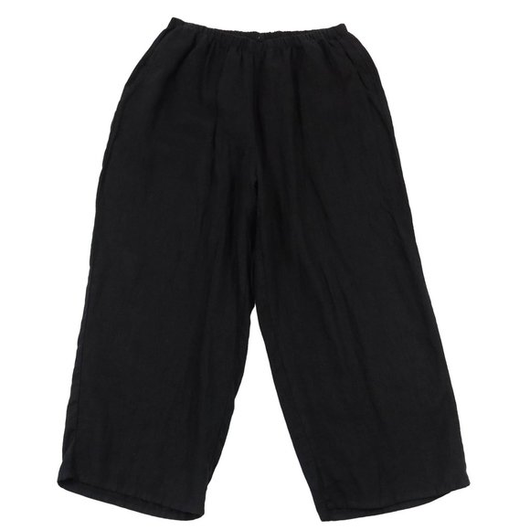 Flax Pants - FLAX Size 1G 1X Black 100% Linen Floods Cropped Wide Leg Pants NWT